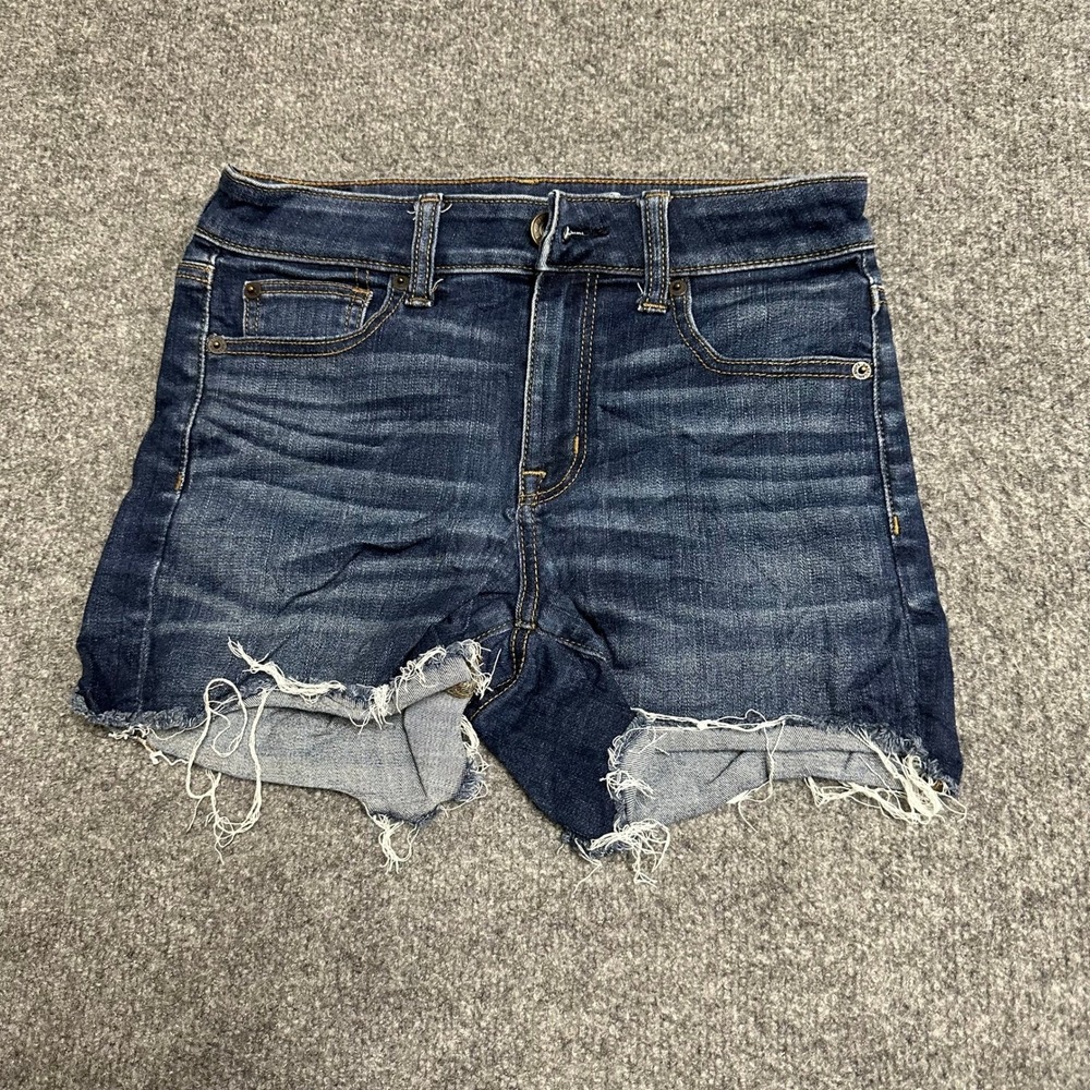 American Eagle Shorts Womens Size 2 Dark Wash Ne(x)t Level Stretch Raw Hem Denim